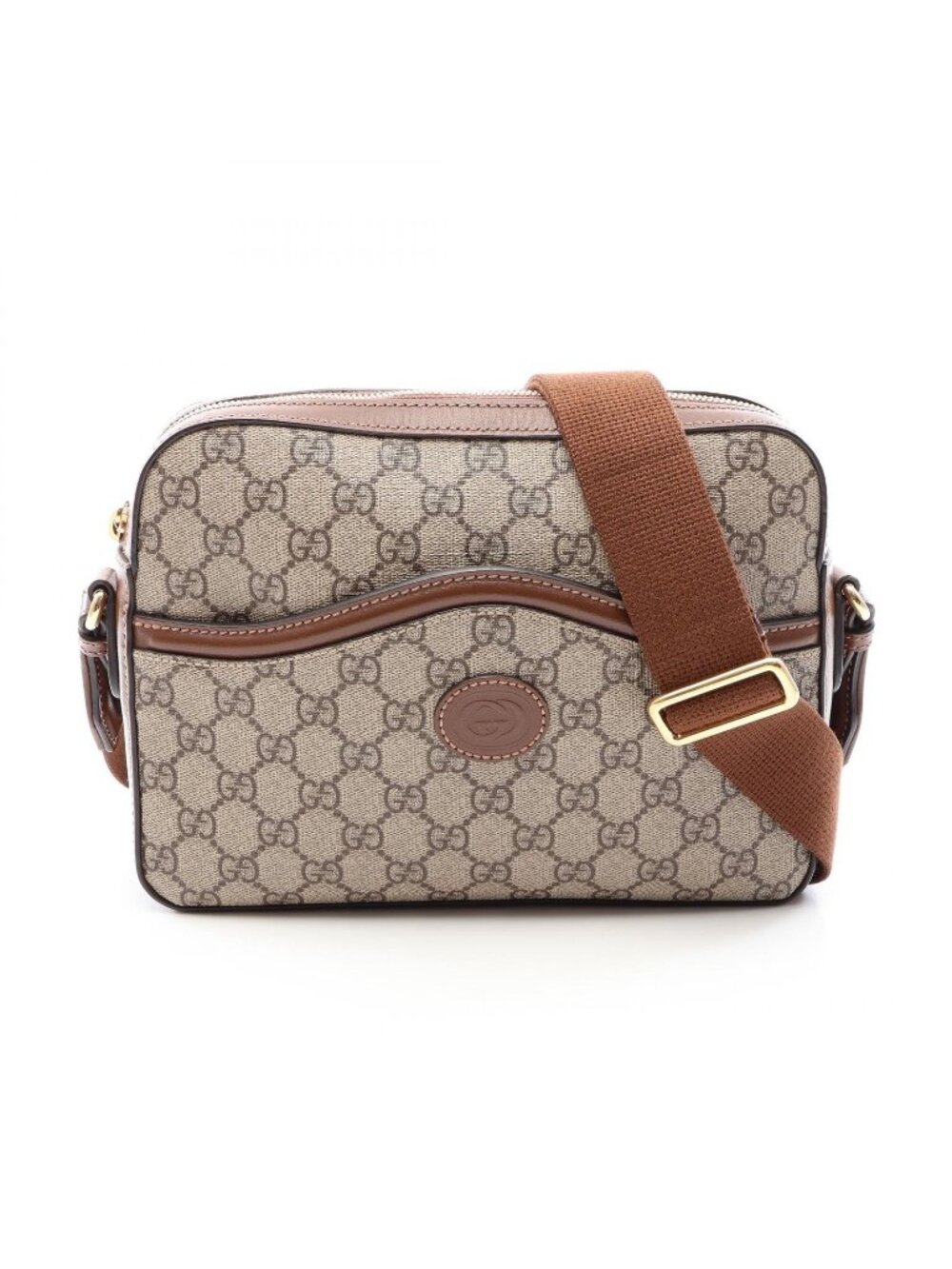 Gucci Shoulder Bag Jumbo GG Beige Brown Canvas Leather Interlocking
